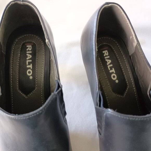 RIALTO Sarina Navy Ankle Boots Size 7 Wide Faux Leather Side Zip Booties - Picture 11 of 12